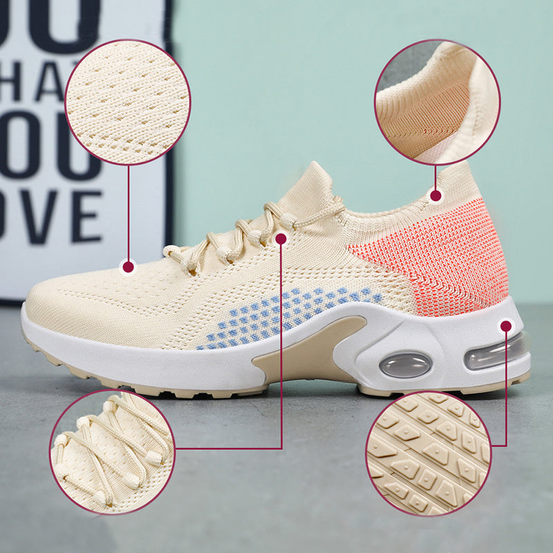 New at Buy Center: Lace-up Air Cushion Sneakers Women Flying Woven Breathable Casual Mesh Shoes Summer