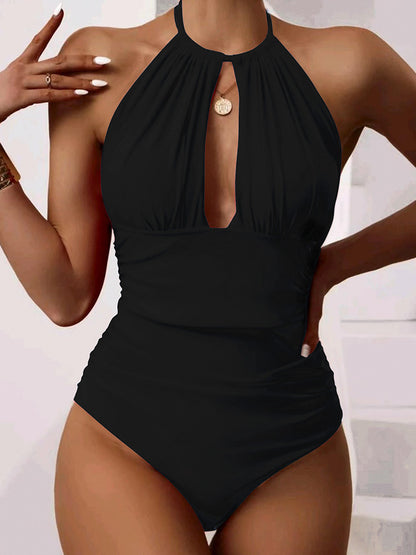 New One-piece Halter Hot Spring Swimming Swimsuit For Women Black