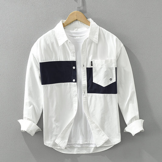 Newly Released at Buy Center: Color Contrast Patchwork Men's Leisure Cargo Shirt White