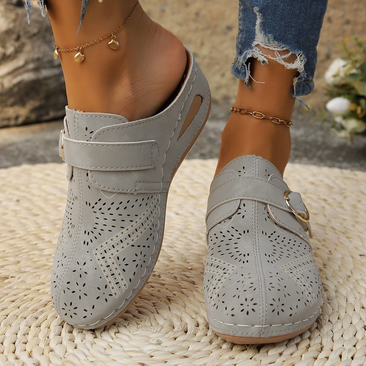 Lace-up Wedge European And American Style Plus Size Hollow-out Slippers Buy Center