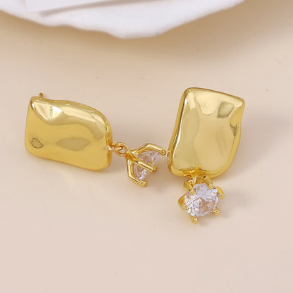 Buy Center Trend-Retro Inlaid Zircon Asymmetric Irregular Earrings Gold