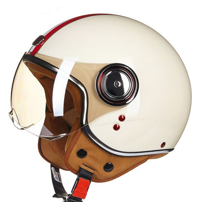 Fresh Arrivals at Buy Center: Battery Car Half Helmet Lightweight Semi-covered Retro Milky White Red Green