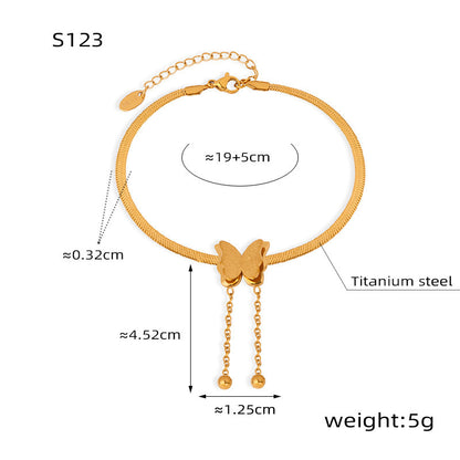 Tobillera de mariposa de acero de titanio con adornos para pies de playa de lujo y luz