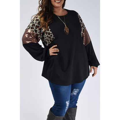 Plus Size Loose Slim Fit Leopard Floral Print Long Sleeve Pullover Buy Center