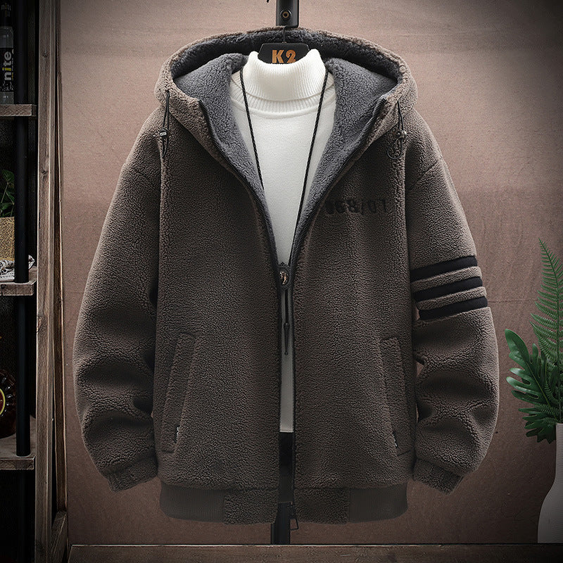 Fleece Coat Men's Winter Cotton Dress Lambswool Jacket