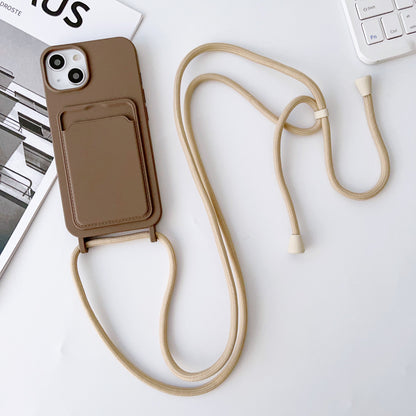 Hot New Arrivals at Buy Center: Integrated Card Holder Cross Body Lanyard Phone Case Silicone Color Protective Cover Brown