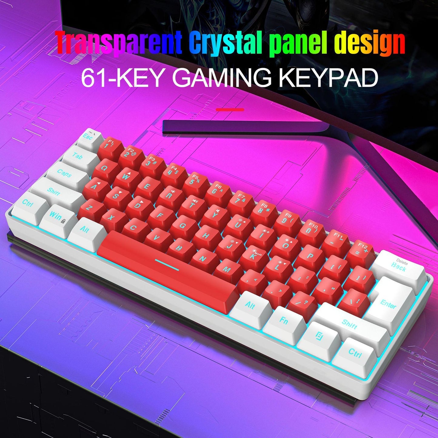 Simple Wired 61 Key Membrane Keyboard V700WR White And Red