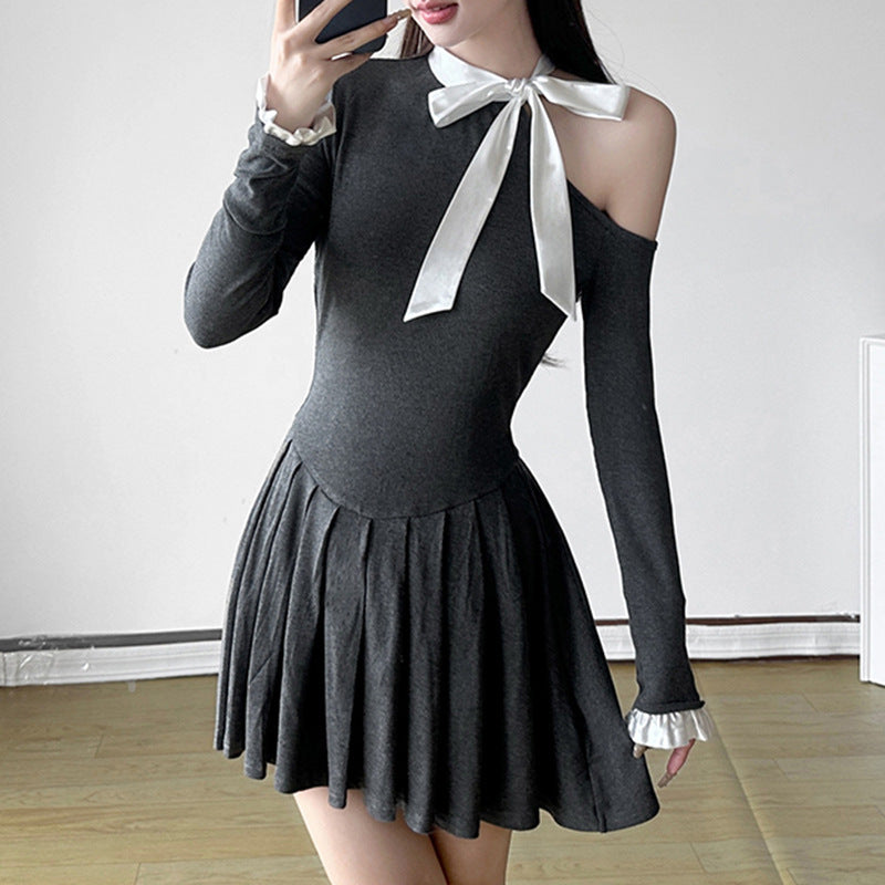 French Style Pure Bow Slimming A- Hem Knitted Dress | Women's Clothing3 | Buy Center