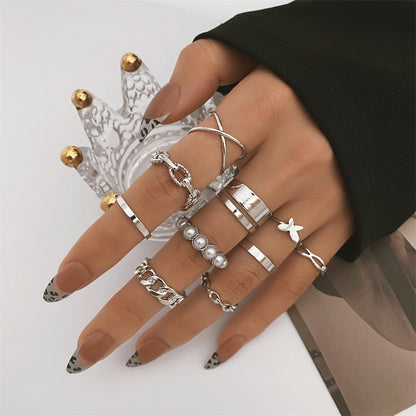 Buy Center Excellence-European And American Butterfly Pearl Ring 10-piece Metal Dripping Pearl Ring Wholesale Style2 Free Size