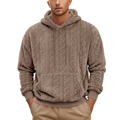 Pull à capuche en jacquard pelucheux pour hommes, automne et hiver, européen et américain, pour le sport et les loisirs