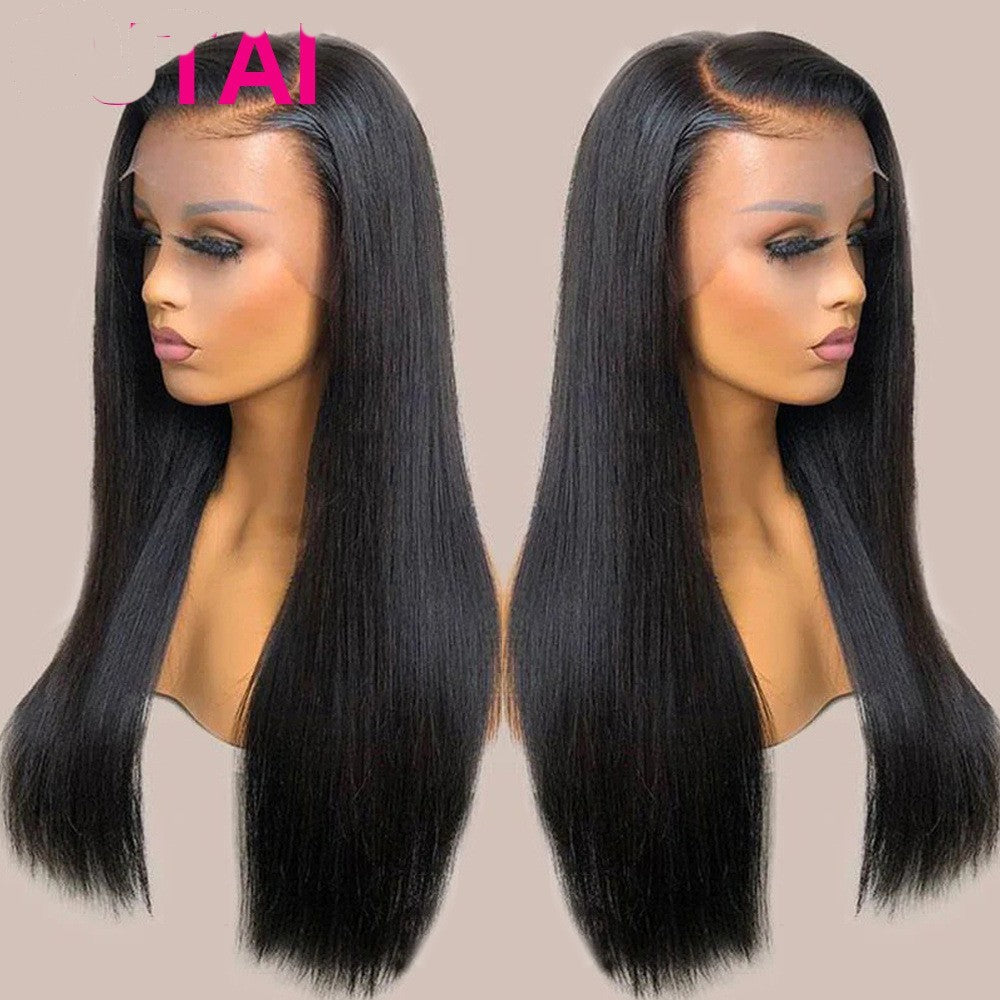 Buy Center Best Value-Real Human Hair Lace Wig Set Straight Hair Black Medium Length 13x4 HD Frontal180