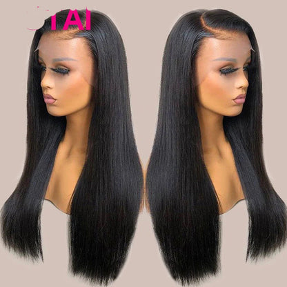 Buy Center Best Value-Real Human Hair Lace Wig Set Straight Hair Black Medium Length 13x4 HD Frontal180