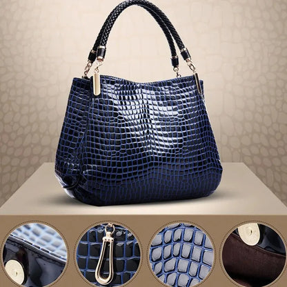 Bolso de mujer de gran capacidad, bolso de mano para uso diario, bolso de hombro para mujer, bolso de mano con estampado de cocodrilo y cara brillante para compras