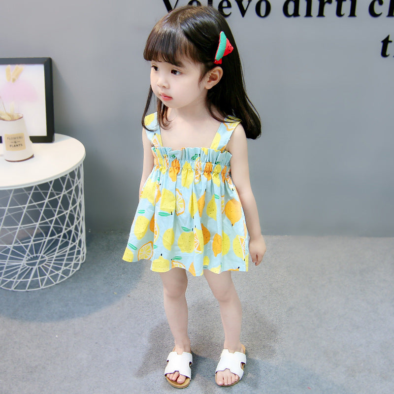 Newly Released at Buy Center: Women's Cotton Lemon Suspender Princess Dress Light Blue Lemon Juice