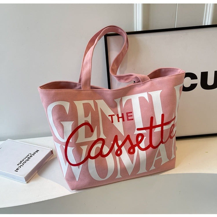 Just Arrived at Buy Center: Versatile Texture One-shoulder Large Letter Painted Canvas Bag