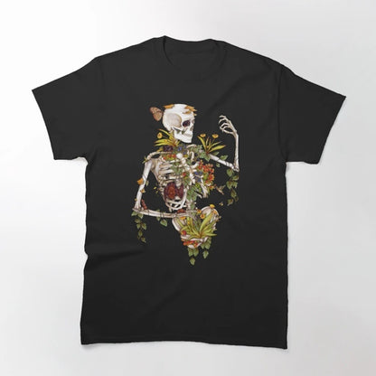 Just Arrived at Buy Center: Skull And Plant Pattern Printed Personalized Women's Casual All-match T-shirt Black