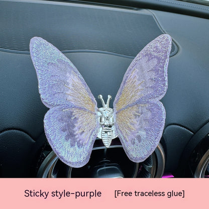 Just Arrived at Buy Center: Moving Embroidery Butterfly Center Console Air Outlet Decoration Healing Series Car Accessories Purple Paste 1PC