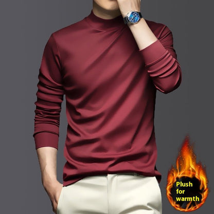 Just Arrived at Buy Center: Warm Mercerized Cotton Men's Half-high Collar Bottoming Shirt 3084 Red