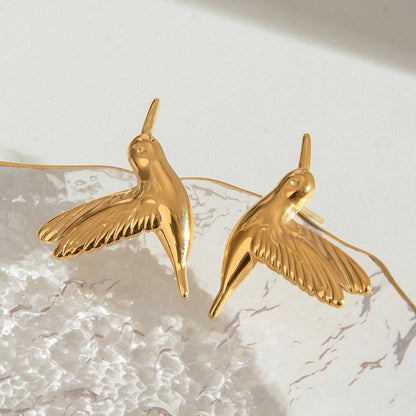 Stainless Steel Gold Peace Dove Stud Earrings Simple