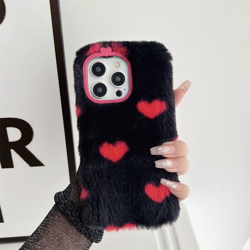 Fresh on the Scene at Buy Center: Japan And South Korea Plush Loving Heart Phone Case Red Heart On Black Background