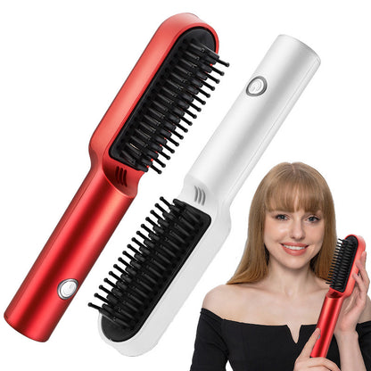 Fresh on the Scene at Buy Center: USB Portable Hot Air Comb Rechargable Professional Hair Dryer Brush 2 In1 Mini Hair Straightener Curler Brush Hair Styler