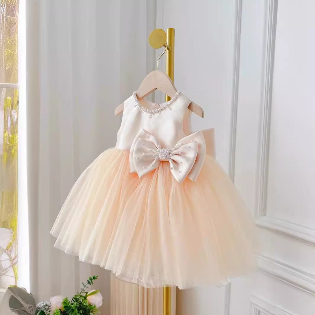 Fresh Arrivals at Buy Center: Children's Dress Girls' Summer Long-sleeve Coat Pettiskirt Champagne Big Bow High-waisted Gauzy