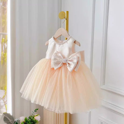 Fresh Arrivals at Buy Center: Children's Dress Girls' Summer Long-sleeve Coat Pettiskirt Champagne Big Bow High-waisted Gauzy