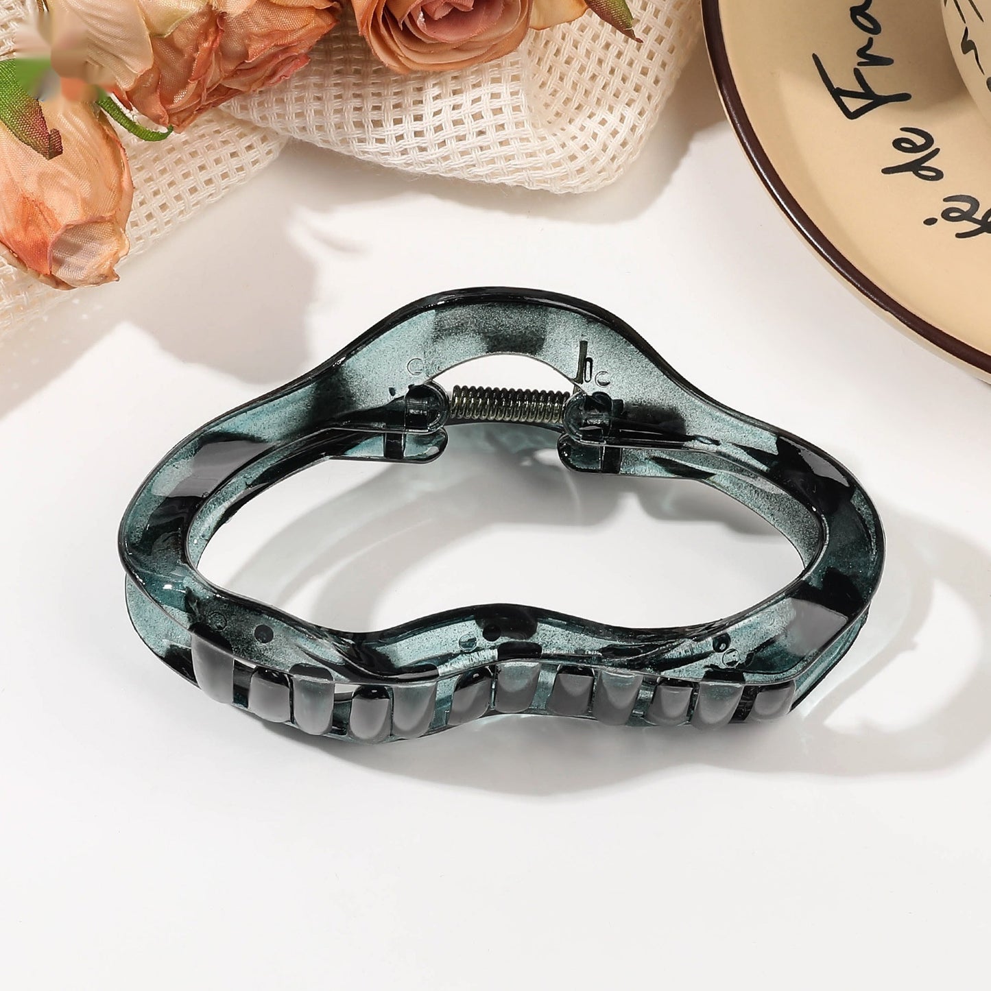 Buy Center Handpicked- Fashion Lady Amber Barrettes Large 11.5cm Clouds Black Spot Green Plastic