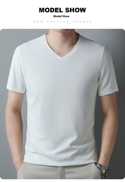 Fresh on the Scene at Buy Center: Men's Thin Casual Solid Color And V-neck Short-sleeved T-shirt