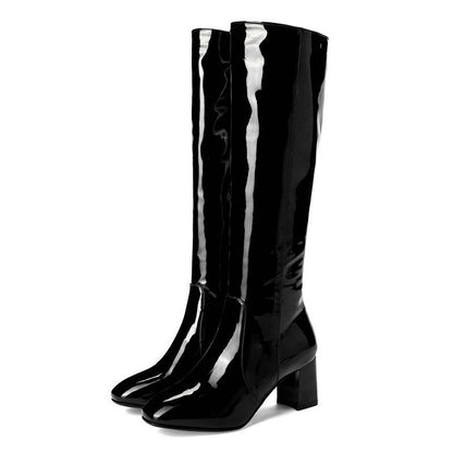 Newly Released at Buy Center: Plus Size Patent Leather High Heel Long Boots Black