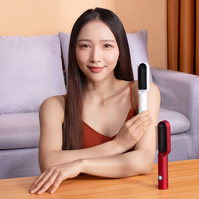 Fresh on the Scene at Buy Center: USB Portable Hot Air Comb Rechargable Professional Hair Dryer Brush 2 In1 Mini Hair Straightener Curler Brush Hair Styler