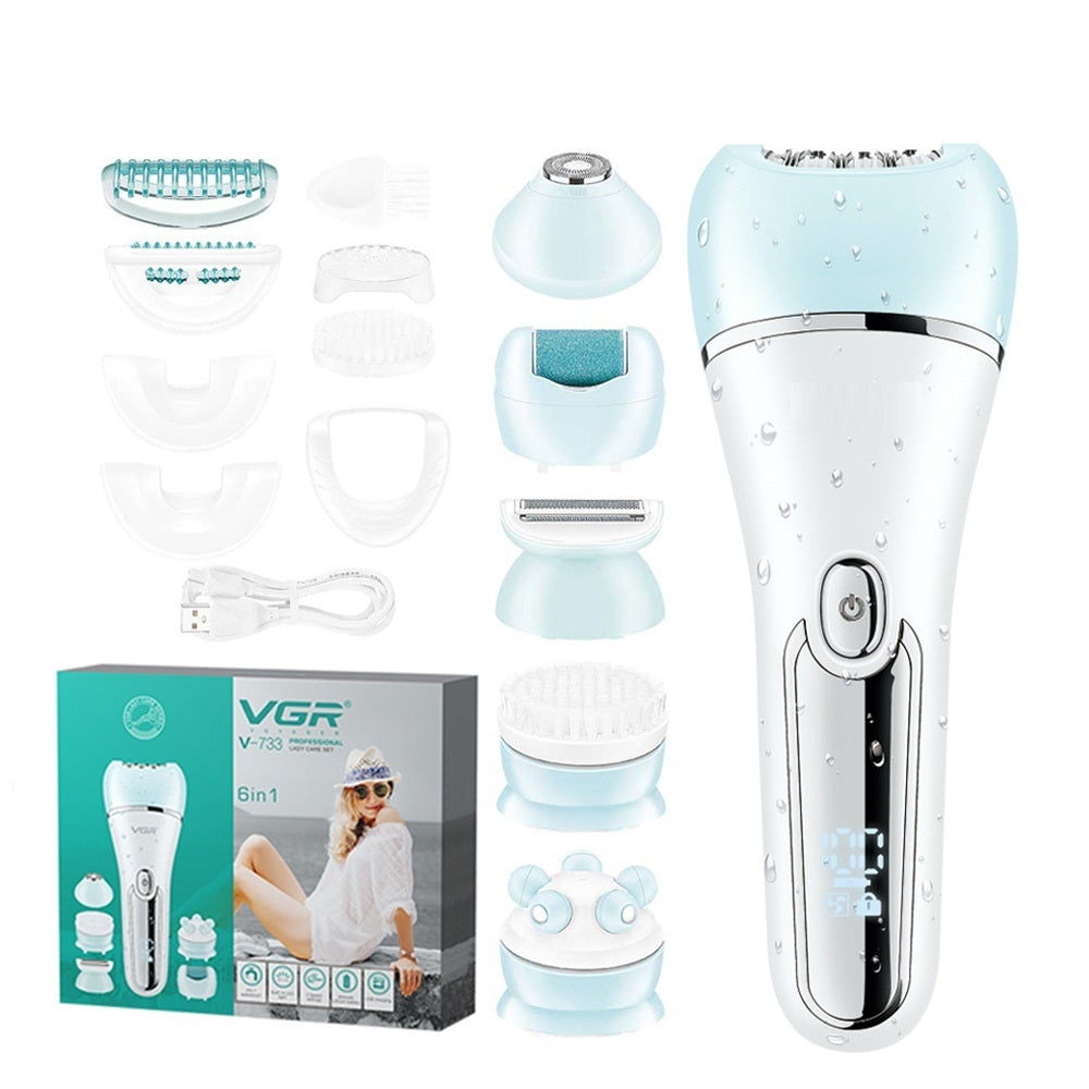 Fresh Arrivals at Buy Center: Six-in-one Women's Electric Plucking Hair Removal Device Suit V733 Blue