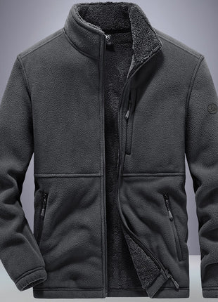 Chaqueta informal de talla grande con cuello alto y forro polar grueso para exteriores para hombre