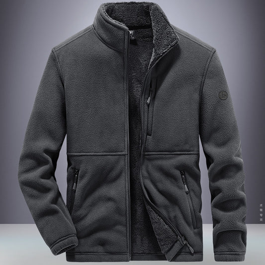 Chaqueta informal de talla grande con cuello alto y forro polar grueso para exteriores para hombre