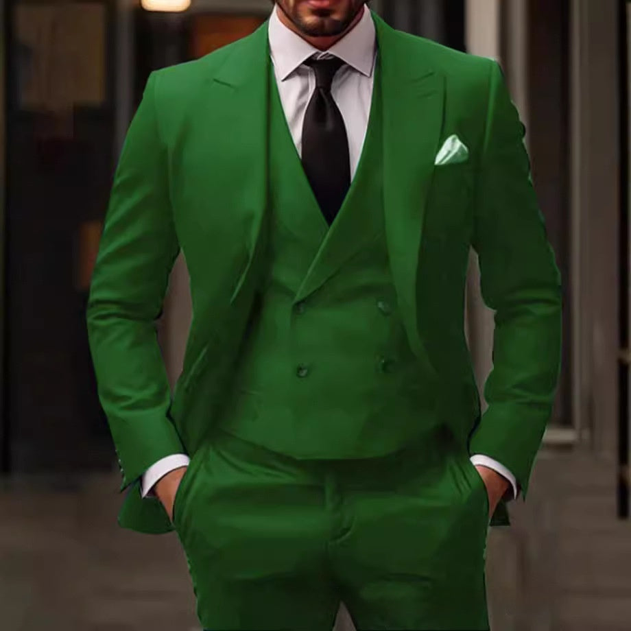 Green Plus-sized Foreign Trade Three-piece Groom Best Man Suit | Men's Clothing3 | Buy Center