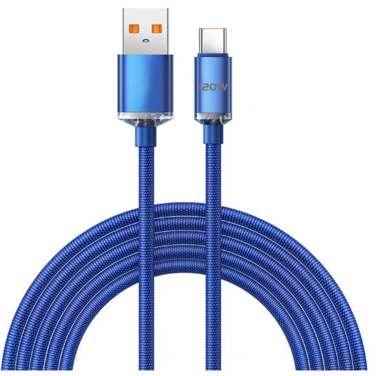 Buy Center Hot Pick-120W Super Fast Charge 6A Data Suitable For Type-c Charging Cable Crystal Blue