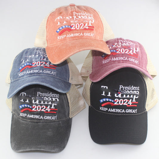 Fresh Arrivals at Buy Center: 2024 American Election Hat Washed Old Truck Driver Peaked Cap Sichuan Puwang Baseball Cap