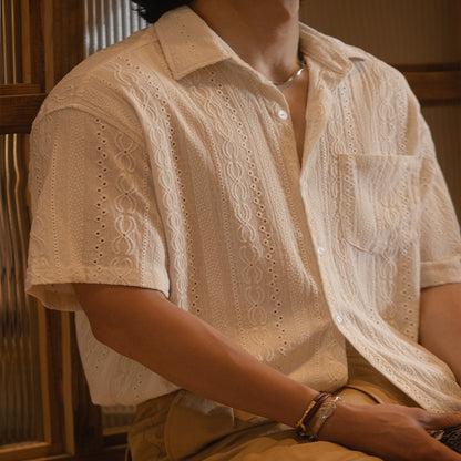 Fresh Arrivals at Buy Center: Jacquard Hollow Shirt Men's Vintage Shirt