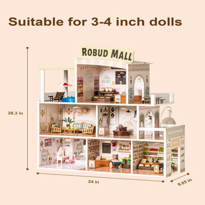 Fresh Arrivals at Buy Center: Wood Dollhouse Shopping Mall Doll House With Lights Music For Xmas Gift