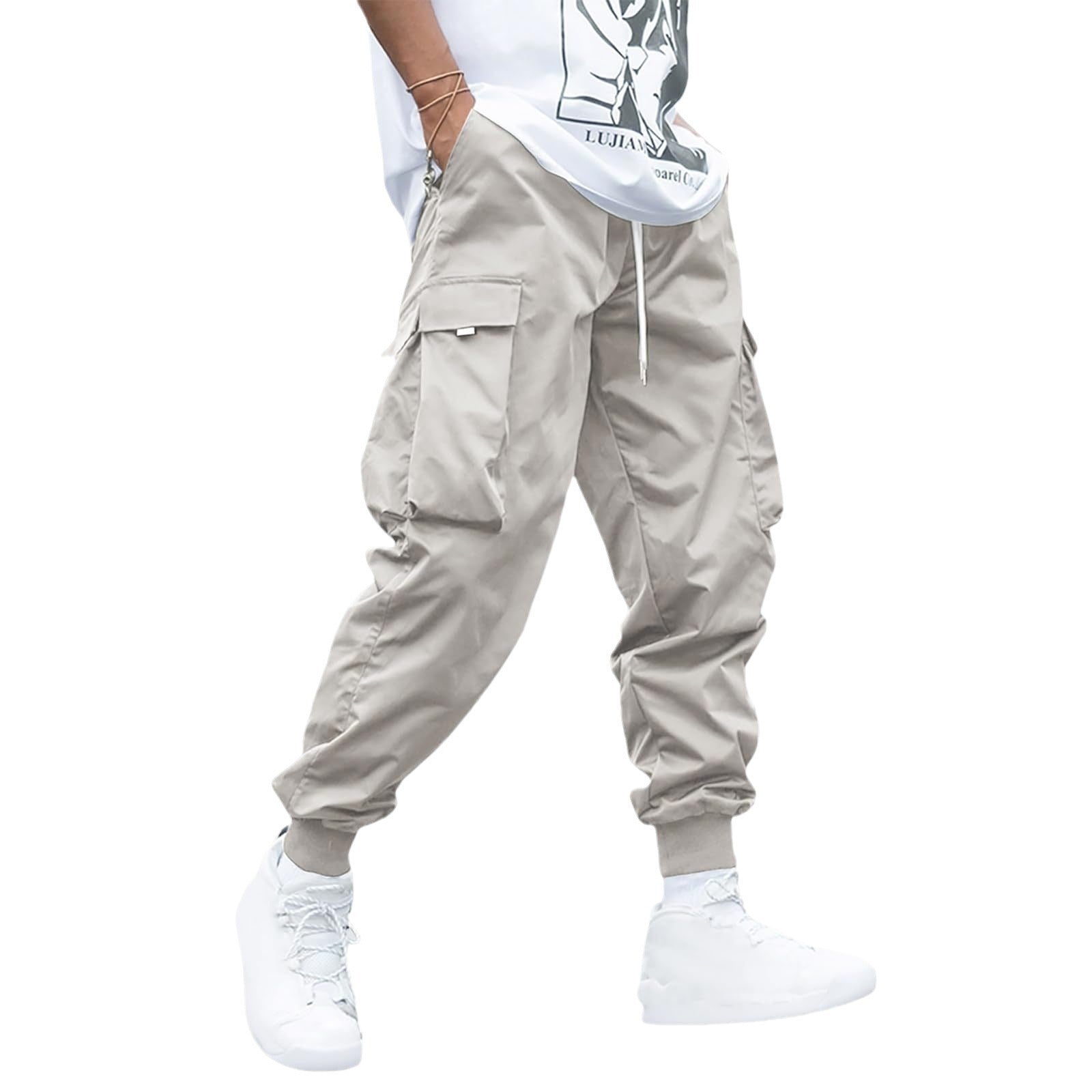 Buy Center Picks-Men's Flip Pocket Drawstring Technology Cargo Pants Sports Elastic Jogging Casual Pants