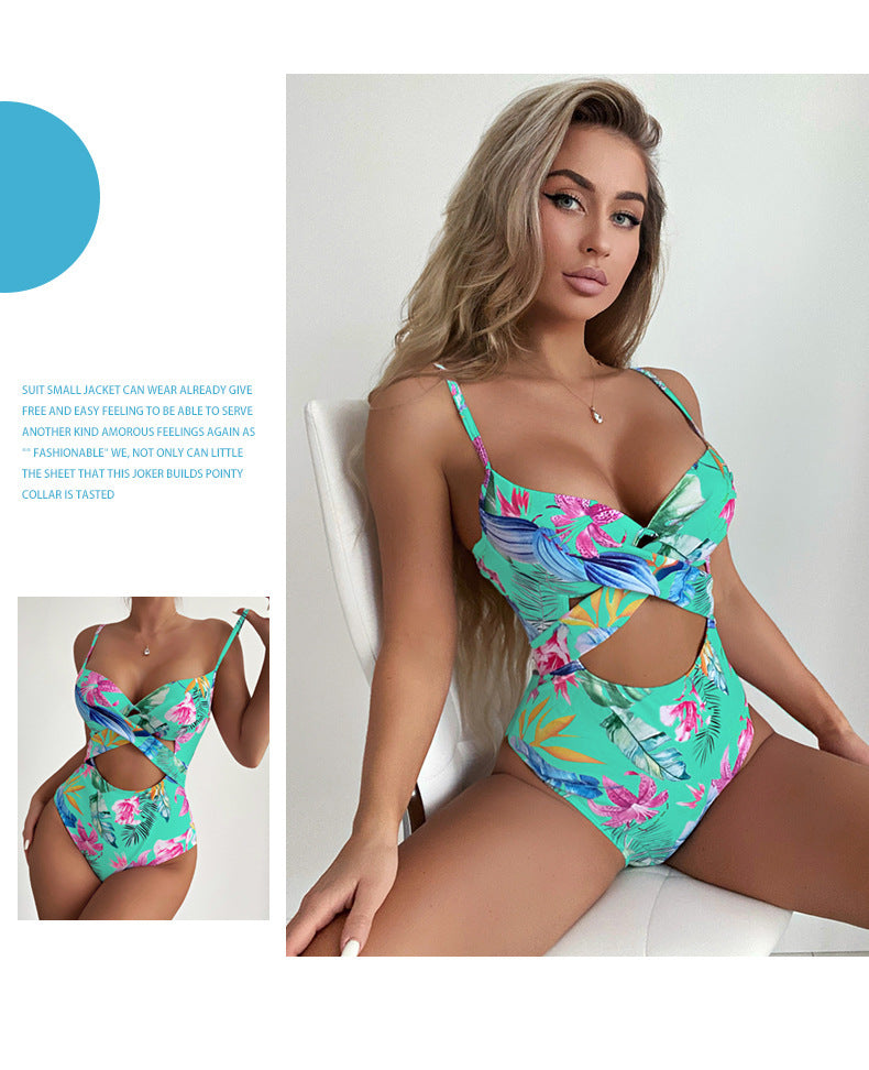 Fresh Arrivals at Buy Center: One-piece Printed Steel Bracket Gather Thin Bikini