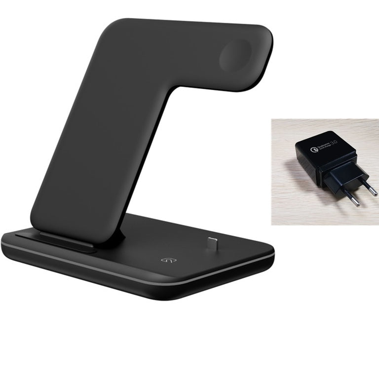 Compatible Mobile Phone Watch Earphone Wireless Charger 3 In 1 Wireless Charger Stand Black EU plug Set