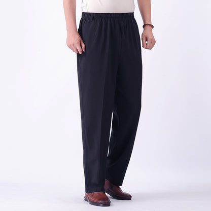 Newly Released at Buy Center: Elastic Waist Casual Pants Old Men's Loose Grandpa Long Pants Blue