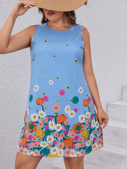 Fresh Arrivals at Buy Center: Women's Fashion Color Contrast Patchwork Skirt Plant Print Short Sleeve Dress G37Z932