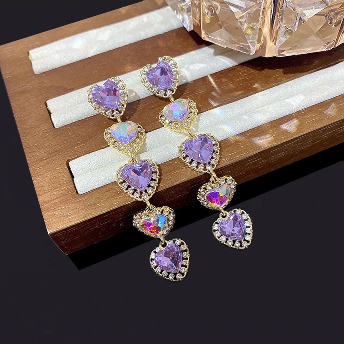 Buy Center Excellence-Heart Shaped Long Purple Peach Heart Earrings For Girls, Baroque Retro Hong Kong Style Cute Earrings