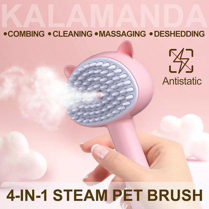 New Cat Steam Brush 4 In 1 Steamy Cat Brush With Handle Rubber Pet Misting Brush With Release Button Dog Comb With Cleanser For Indoor Kittens Small Animals