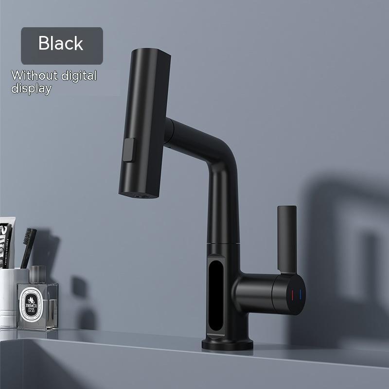 Intelligent Digital Display Faucet Pull-out Basin Faucet Temperature Digital Display Rotation Black Without Digital Display