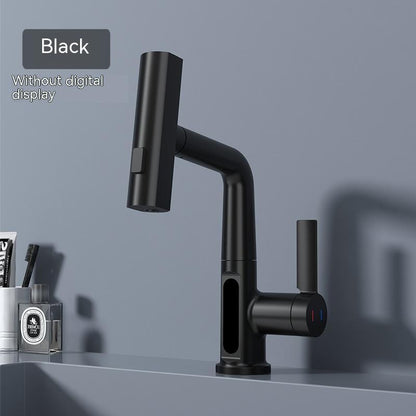 Intelligent Digital Display Faucet Pull-out Basin Faucet Temperature Digital Display Rotation Black Without Digital Display