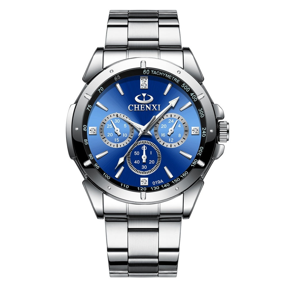 Buy Center Exclusive Offer-Waterproof Couple Quartz Watch Silver Male Blue