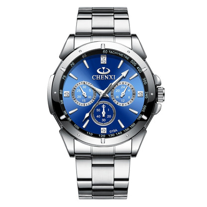 Buy Center Exclusive Offer-Waterproof Couple Quartz Watch Silver Male Blue